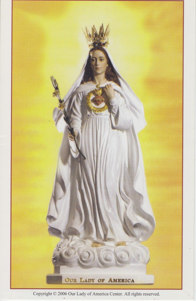 Front of Our Lady of America prayer card